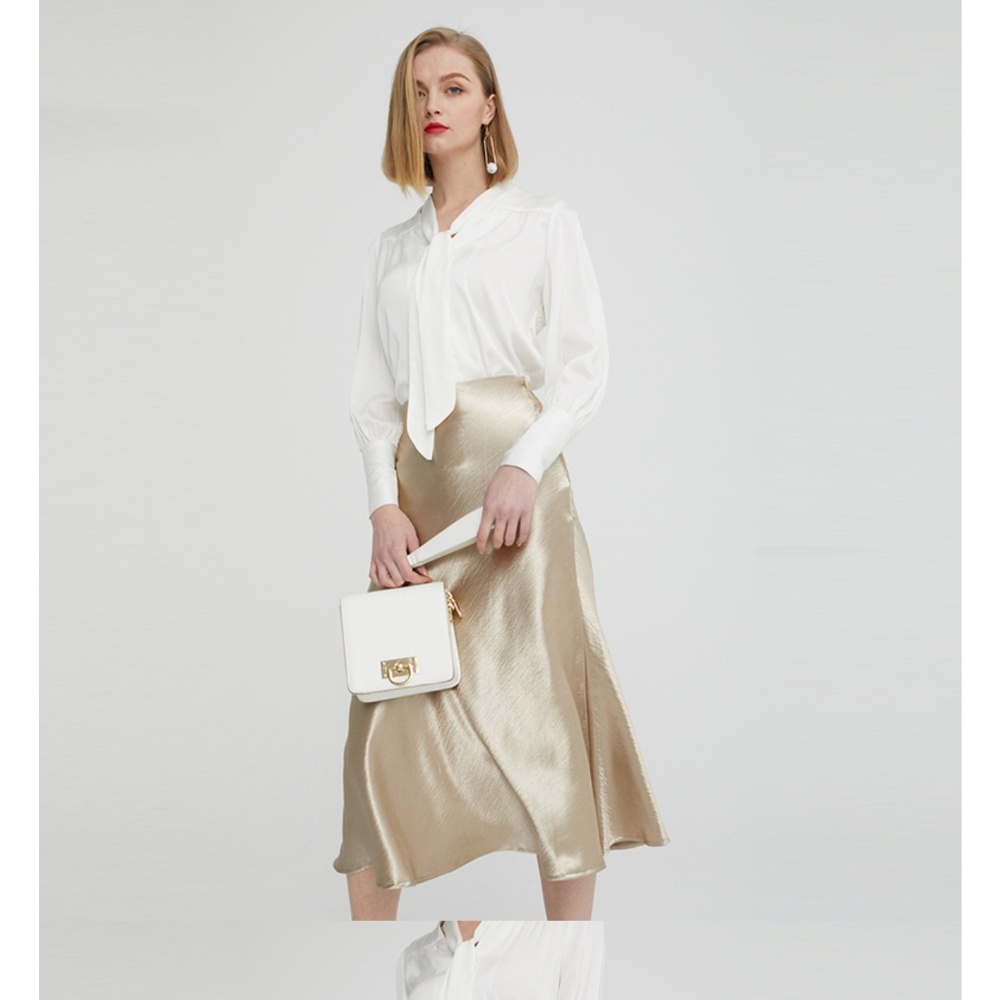 Gold Satin Trumpet Skirt.